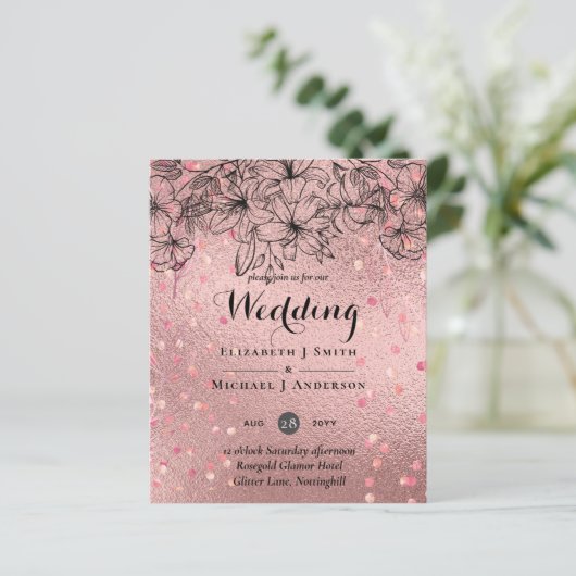 Moderne Roze Gouden Trendy Budget Bruiloft (Staand voorkant)