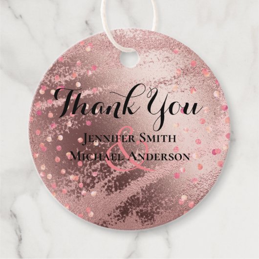 Moderne Roze Gouden Trendy Budget Bruiloft Bedankjes Labels (Voorkant)