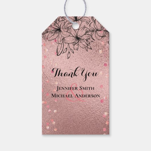 Moderne Roze Gouden Trendy Budget Bruiloft Cadeaulabel (Voorkant)