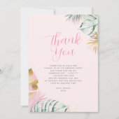 Moderne Roze & Gouden Tropische bladeren Verjaarda Bedankkaart (Voorkant)