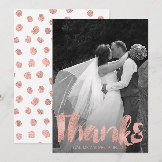 Moderne Roze Gouden Trouw Trouw Dank Je Foto Kaart (Voorkant / Achterkant)