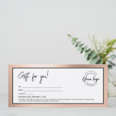 Moderne Roze Gouden Voeg Logo Cadeaubon Kaart (Staand voorkant)