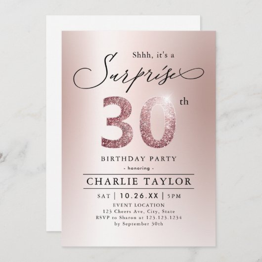 Moderne roze gouden volwassensurprise 30e verjaard kaart (Voorkant / Achterkant)