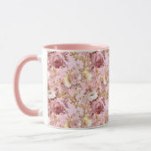 Moderne  roze & Gouden waterverf bloemenmeisjesach Mok (Links)