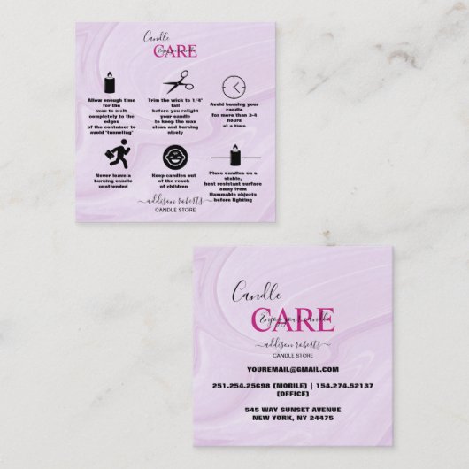 Moderne roze gouden Waterverf Kandle Care Square B Vierkante Visitekaartje (Voorkant / Achterkant)