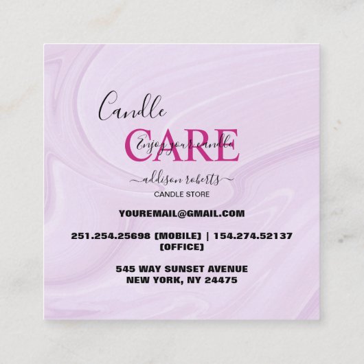 Moderne roze gouden Waterverf Kandle Care Square B Vierkante Visitekaartje (Achterkant)