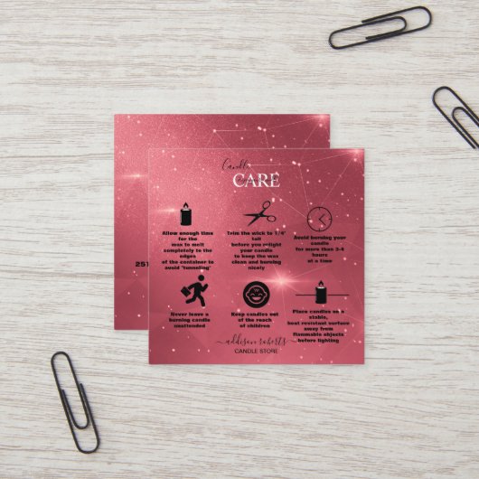 Moderne roze gouden Waterverf Kandle Care Square B Vierkante Visitekaartje (Voorkant / Achterkant in situ)