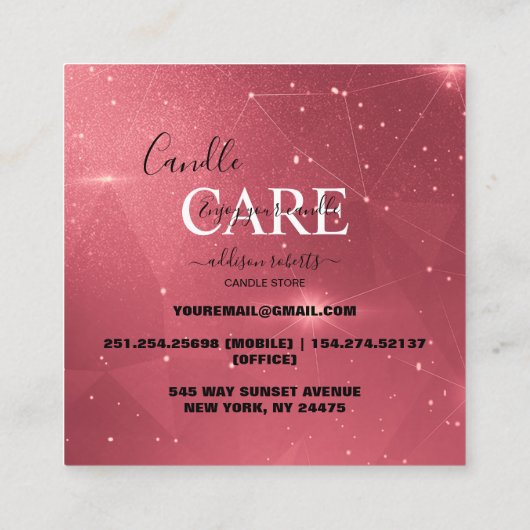 Moderne roze gouden Waterverf Kandle Care Square B Vierkante Visitekaartje (Achterkant)
