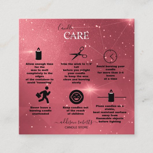 Moderne roze gouden Waterverf Kandle Care Square B Vierkante Visitekaartje (Voorkant)