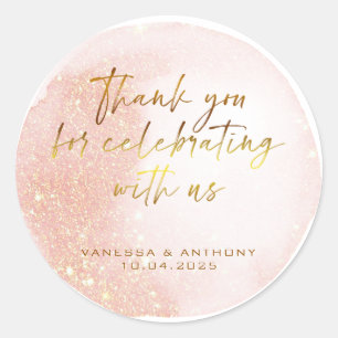 Moderne Roze Gouden Waterverf Vorm Trouwen Ronde Sticker