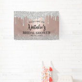 Moderne Roze Gouden & Zilveren Druppels Bruidsdouc Spandoek (Insitu)