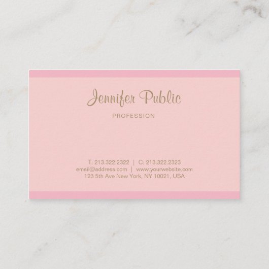 Moderne roze goudkalligrafie Script Sjabloon Chic Visitekaartje (Achterkant)