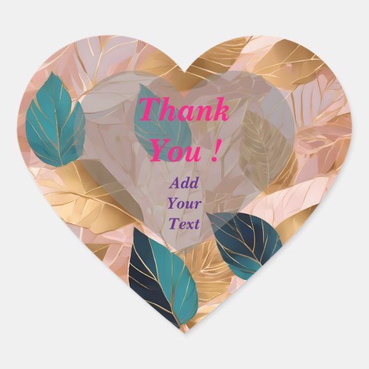 Moderne Roze Goudkleurige Boho Bladeren Collectie Hart Sticker (Voorkant)