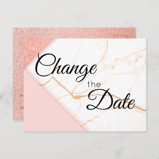 Moderne roze goudkleurige kiezelsteen Verander de  Briefkaart (Voorkant / Achterkant)