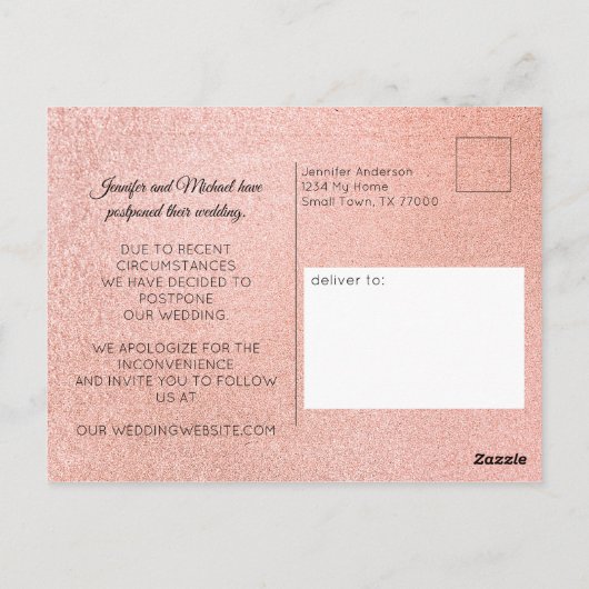 Moderne roze goudkleurige kiezelsteen Verander de  Briefkaart (Achterkant)