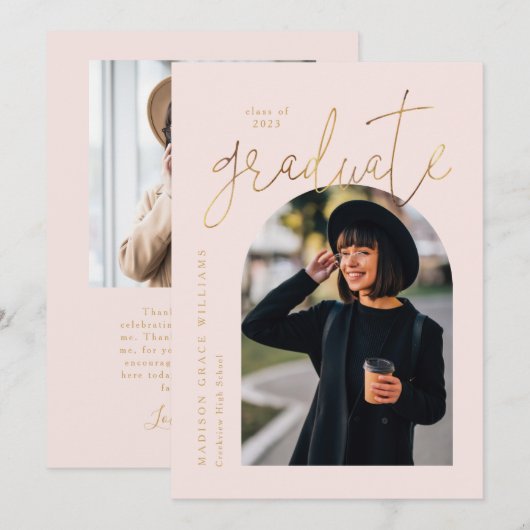 Moderne roze goudvormig Afstuderen Kaart (Voorkant / Achterkant)