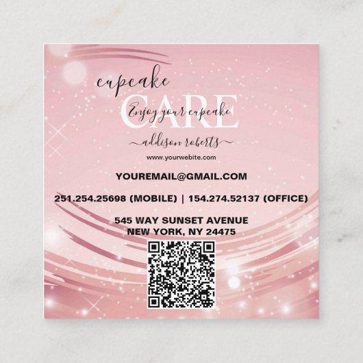 Moderne roze goudWaterverf Cupcake Care Square Bu Vierkante Visitekaartje (Achterkant)