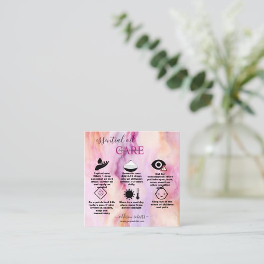 Moderne roze goudWaterverf Essentiële oliezorg Vierkante Visitekaartje (Staand voorkant)