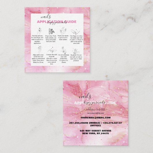 Moderne roze goudWaterverf nageltoepassing Vierkante Visitekaartje (Voorkant / Achterkant)