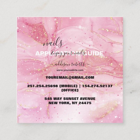 Moderne roze goudWaterverf nageltoepassing Vierkante Visitekaartje (Achterkant)