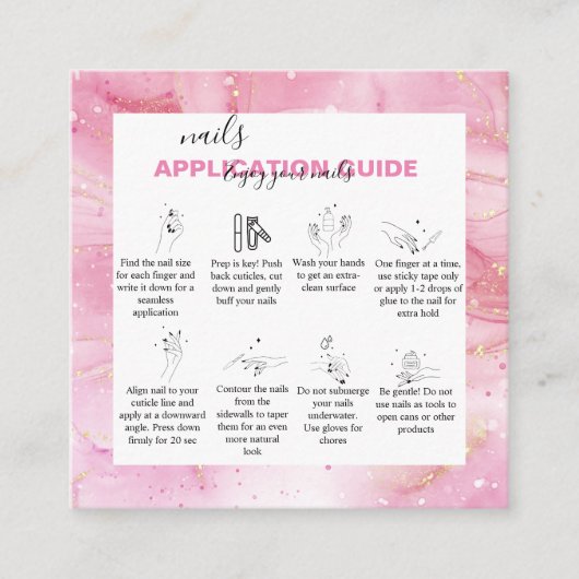 Moderne roze goudWaterverf nageltoepassing Vierkante Visitekaartje (Voorkant)