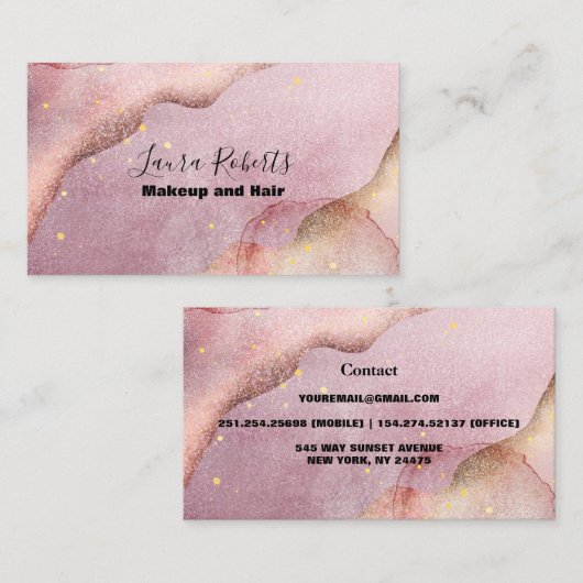Moderne roze goudWaterverf Visitekaartje (Voorkant / Achterkant)