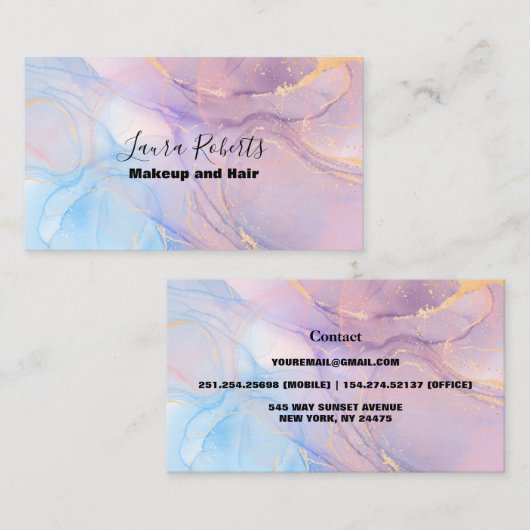 Moderne roze goudWaterverf Visitekaartje (Voorkant / Achterkant)
