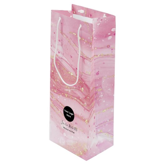 Moderne roze goudWaterverf Wijn Gift Bag Wijn Cadeautas (Voorkant Gekanteld)