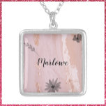 Moderne roze goudWaterverf Zilver Vergulden Ketting<br><div class="desc">Voeg jouw naam toe aan dit mooie roos goudroze ketting met waterverf bloemen.</div>