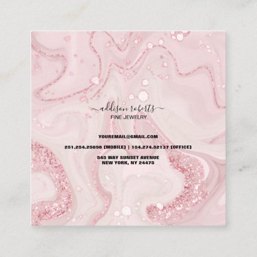 Moderne roze goudzorg voor juwelen Waterverf Vierkante Visitekaartje (Achterkant)
