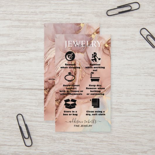 Moderne roze goudzorg voor juwelen Waterverf Visitekaartje (Voorkant / Achterkant in situ)