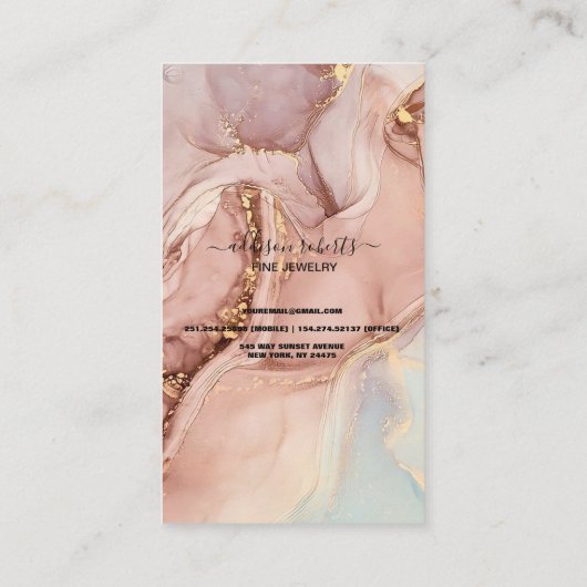 Moderne roze goudzorg voor juwelen Waterverf Visitekaartje (Achterkant)