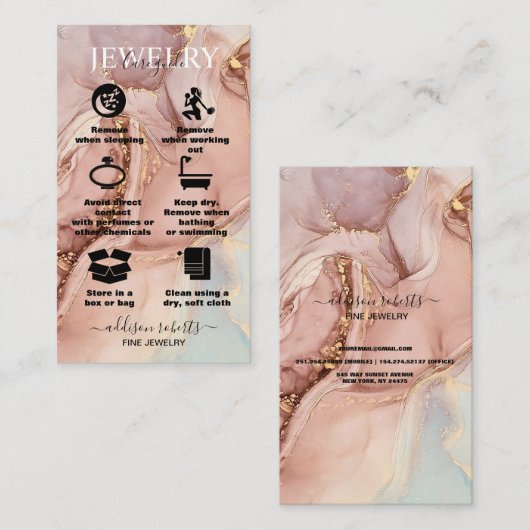 Moderne roze goudzorg voor juwelen Waterverf Visitekaartje (Voorkant / Achterkant)
