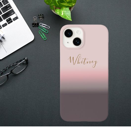 Moderne Roze Gradiënt Aangepaste Naam Monogram Case-Mate iPhone Case