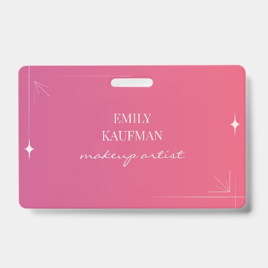 Moderne Roze Gradiënt Make-up Artiest Business Badge (Voorkant)