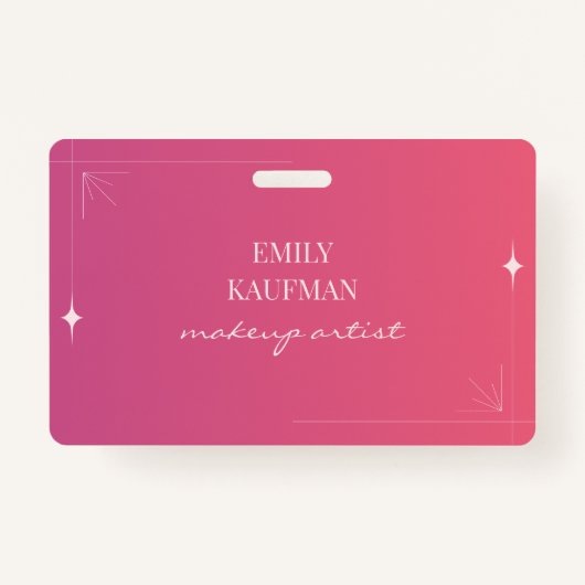 Moderne Roze Gradiënt Make-up Artiest Business Badge (Voorkant)