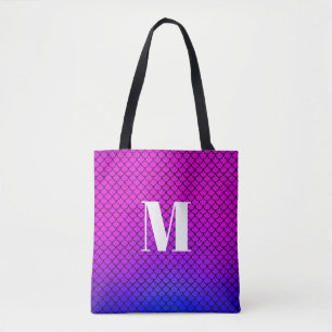 Moderne Roze Gradiënt Zeemeermin Schalen Monogram Tote Bag