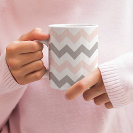 Moderne Roze Grijs Chevron Patroon Koffiemok