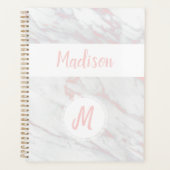 Moderne Roze Grijs Marmer Trendy Monogram Planner (Voorkant)