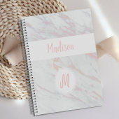 Moderne Roze Grijs Marmer Trendy Monogram Planner