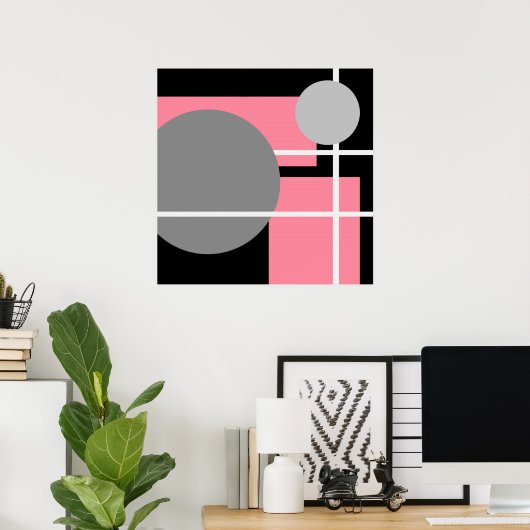 Moderne roze grijs zwart wit - MS0001 Canvas Poster (Thuiskantoor)