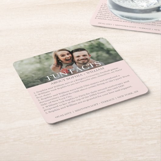 Moderne roze grijze foto Feestjes bruiloft Kartonnen Onderzetters (Schuin)