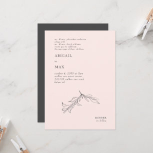 Moderne Roze & Grijze Potlood Blad Bruiloft Kaart