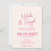 Moderne Roze grillige Bright QR Code Leuke bruilof Kaart (Voorkant)