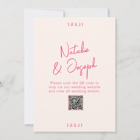 Moderne Roze grillige Bright QR Code Leuke bruilof Kaart (Achterkant)