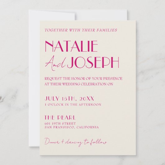 Moderne roze grillige Franse retro foto bruiloft Kaart (Voorkant)