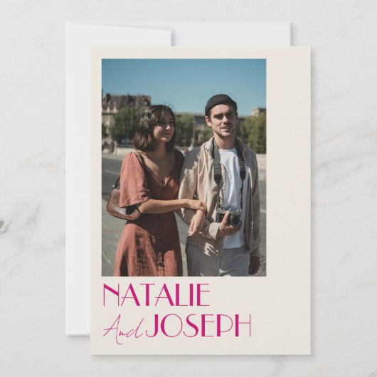 Moderne roze grillige Franse retro foto bruiloft Kaart (Achterkant)