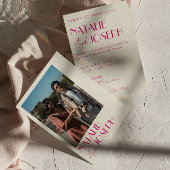 Moderne roze grillige Franse retro foto bruiloft Kaart