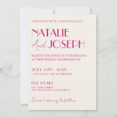 Moderne roze grillige Franse retro QR-code bruilof Kaart (Voorkant)