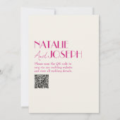 Moderne roze grillige Franse retro QR-code bruilof Kaart (Achterkant)